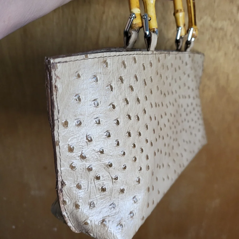 Maya Moon Handcrafted One-of-a-Kind Ostrich Handbag With Bamboo Handles. - Picture 14 of 16